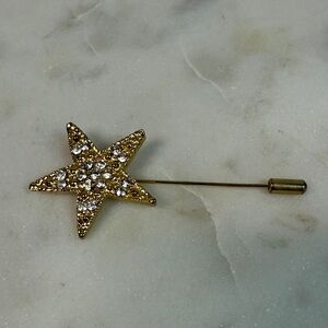 Vintage Gold Tone Rhinestone Star Hat Pin